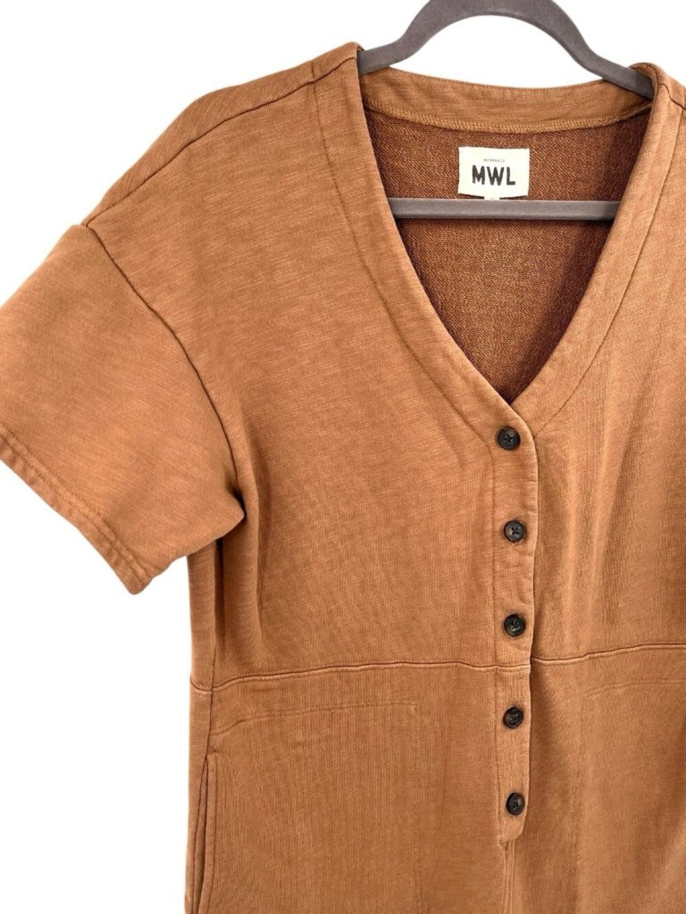 MADEWELL Women's Kraft Brown Short-Sleeve Coverall Jumpsuit Medium - Picture 2 of 6